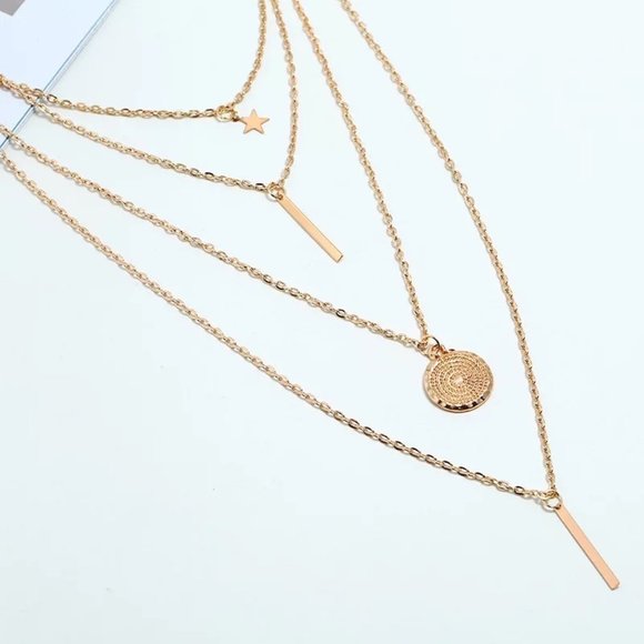 Starlight Gold Layered Choker Necklace Set - Picture 4 of 5